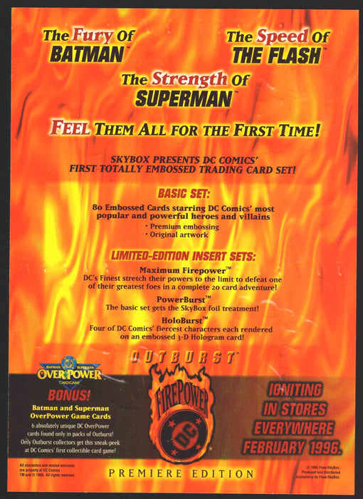 1996 DC Outburst Firepower 4-Card Uncut Promo Trading Card Panel Skybox   - TvMovieCards.com