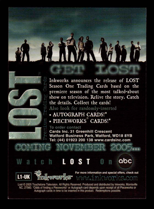 Lost Season 1 One L1-UK (14 cast) UK Exclusive Promo Trading Card   - TvMovieCards.com