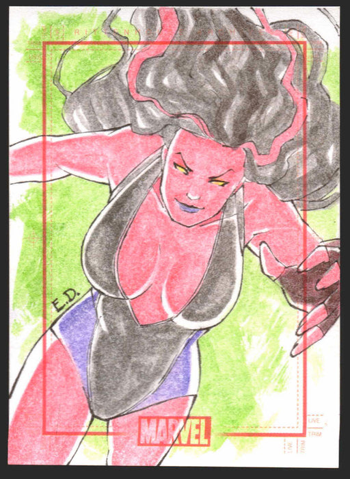 Marvel 75th Anniversary SketchaFEX Sketch Card Red She Hulk by Emanuel Dantas   - TvMovieCards.com