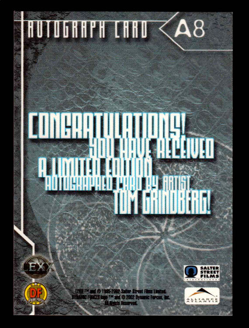 2002 Lexx Dynamic Forces A8 Tom Grindberg Autograph Trading Card   - TvMovieCards.com