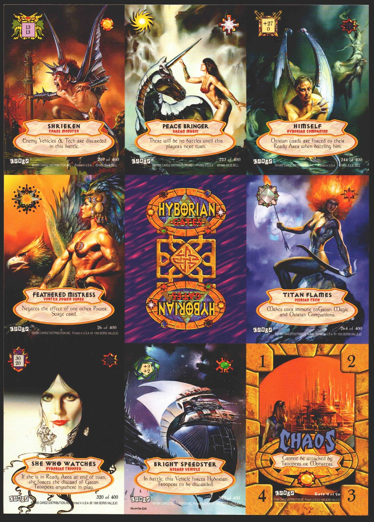 1995 Hyborian Gates CCG Uncut Promo 9-Card Trading Card Panel Cardz