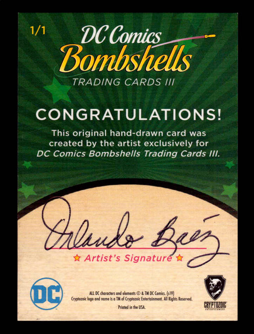 2019 DC Comics Bombshells III Artist Orlando Baez Sketch Card Cryptozoic   - TvMovieCards.com
