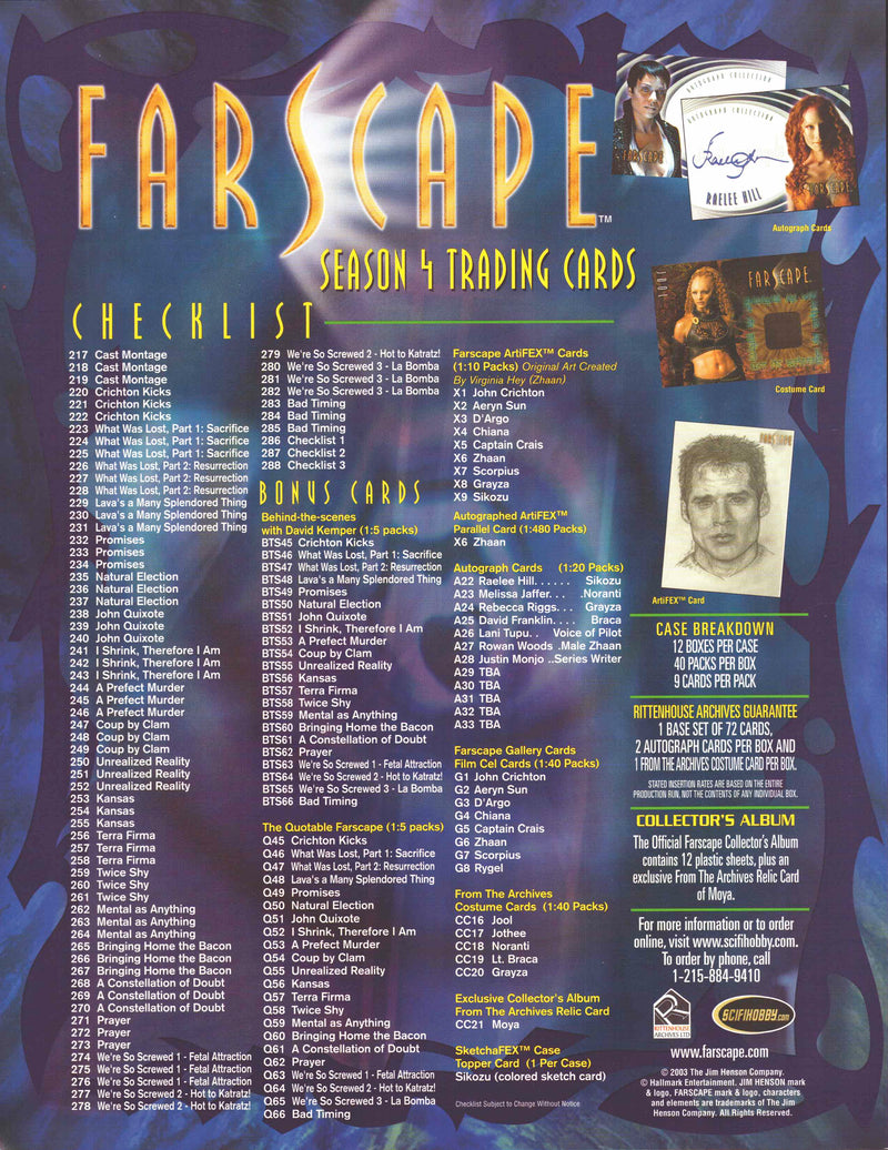 Farscape Season 4 Four Trading Card Dealer Sell Sheet Sale Ad 2003   - TvMovieCards.com