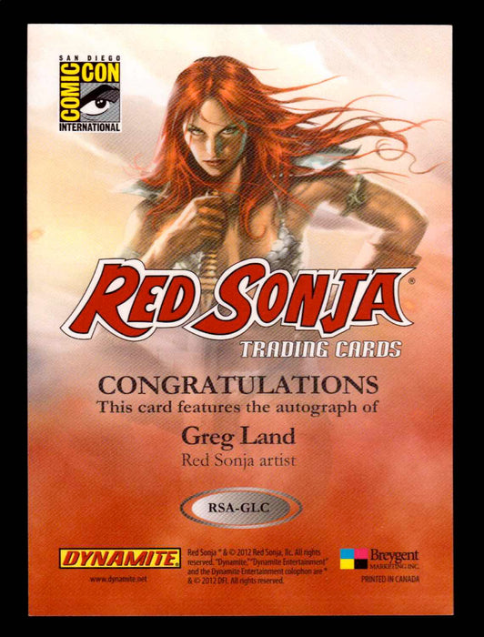 Red Sonja 2011 (Breygent) - RSA-GLC "Greg Land" SDCC  San Diego Autograph Card   - TvMovieCards.com