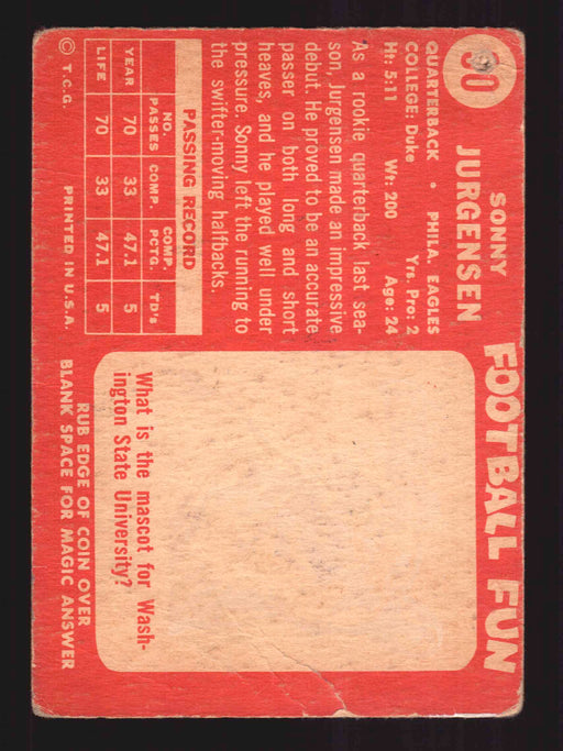 1958 Topps Football Autographed Signed Trading Card #90 Sonny Jurgensen   - TvMovieCards.com