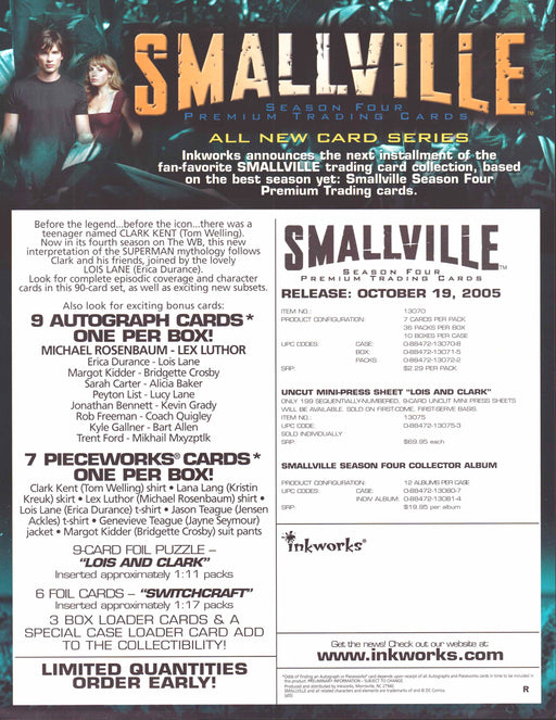 Smallville Season 4 Four Trading Card Dealer Sell Sheet Promotional Sale 2004   - TvMovieCards.com