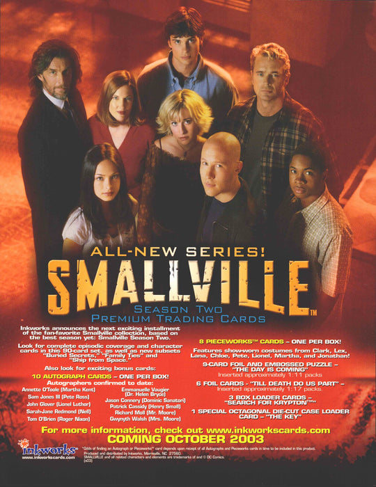 Smallville Season 2 Two Trading Card Dealer Sell Sheet Promotional Sale 2003   - TvMovieCards.com