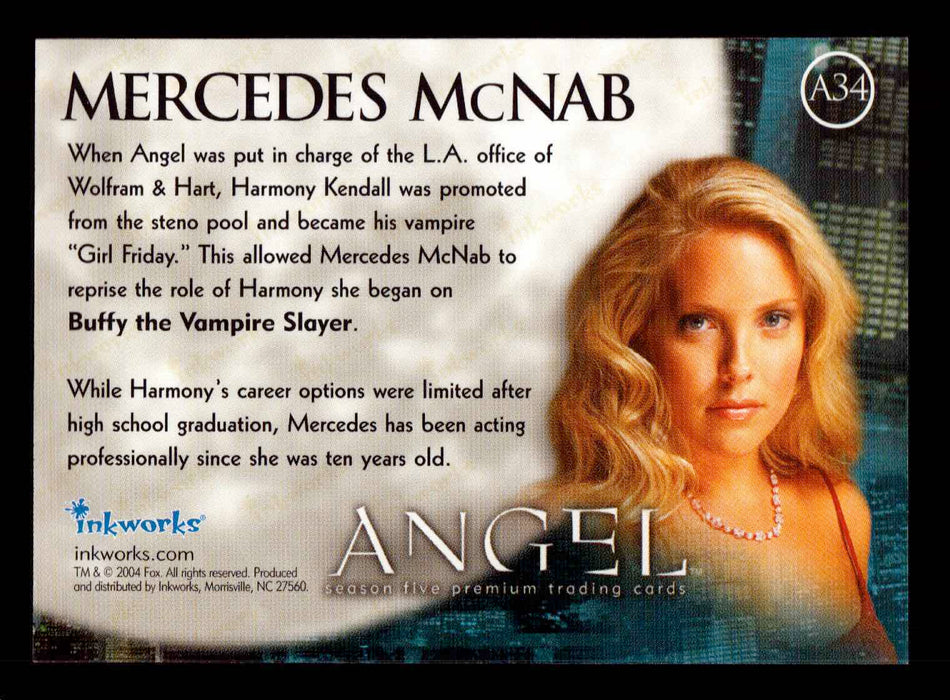 Angel Season 5 A34 Mercedes McNab as Harmony Autograph Trading Card Inkworks   - TvMovieCards.com