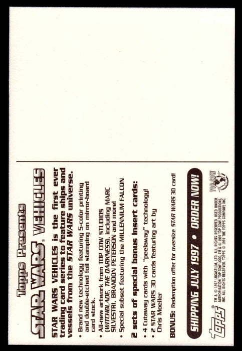 1997 Star Wars Vehicles 2 Card Promo Postcard Sheet Topps Trading Cards   - TvMovieCards.com