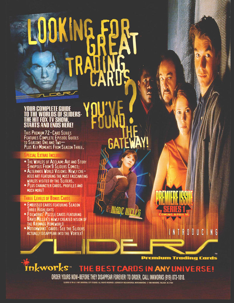 Sliders Trading Card Dealer Sell Sheet Sale Ad Inkworks 1997   - TvMovieCards.com