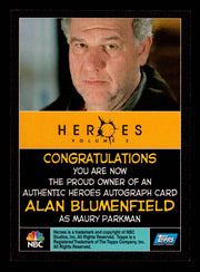 Heroes Volume 2 Alan Blumenfield as Maury Parkman Autograph Card Topps 2008   - TvMovieCards.com