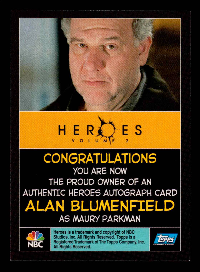 Heroes Volume 2 Alan Blumenfield as Maury Parkman Autograph Card Topps 2008   - TvMovieCards.com
