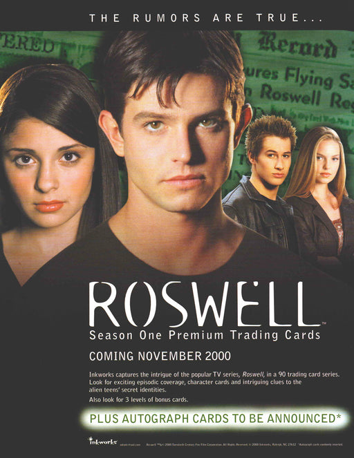 Roswell Season 1 One Trading Card Dealer Sell Sheet Sale Ad Inkworks 2000   - TvMovieCards.com