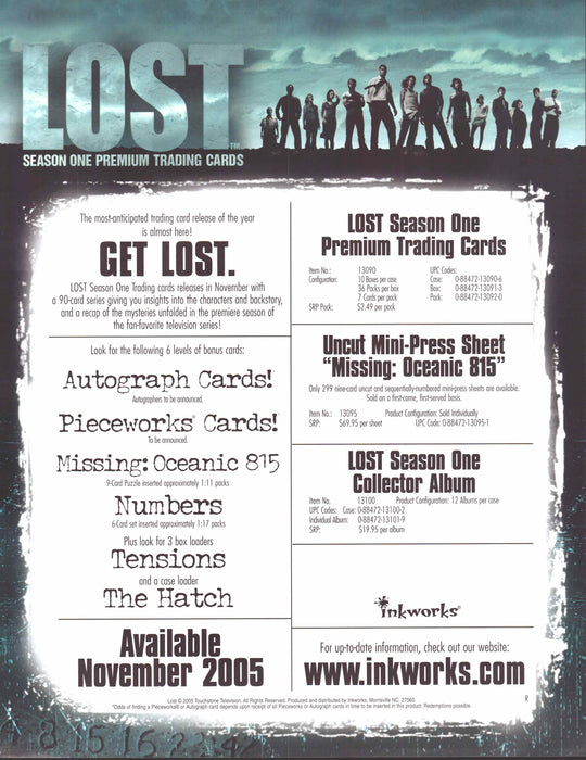 Lost Season 1 Trading Card Dealer Sell Sheet Sale Ad Inkworks 2005   - TvMovieCards.com