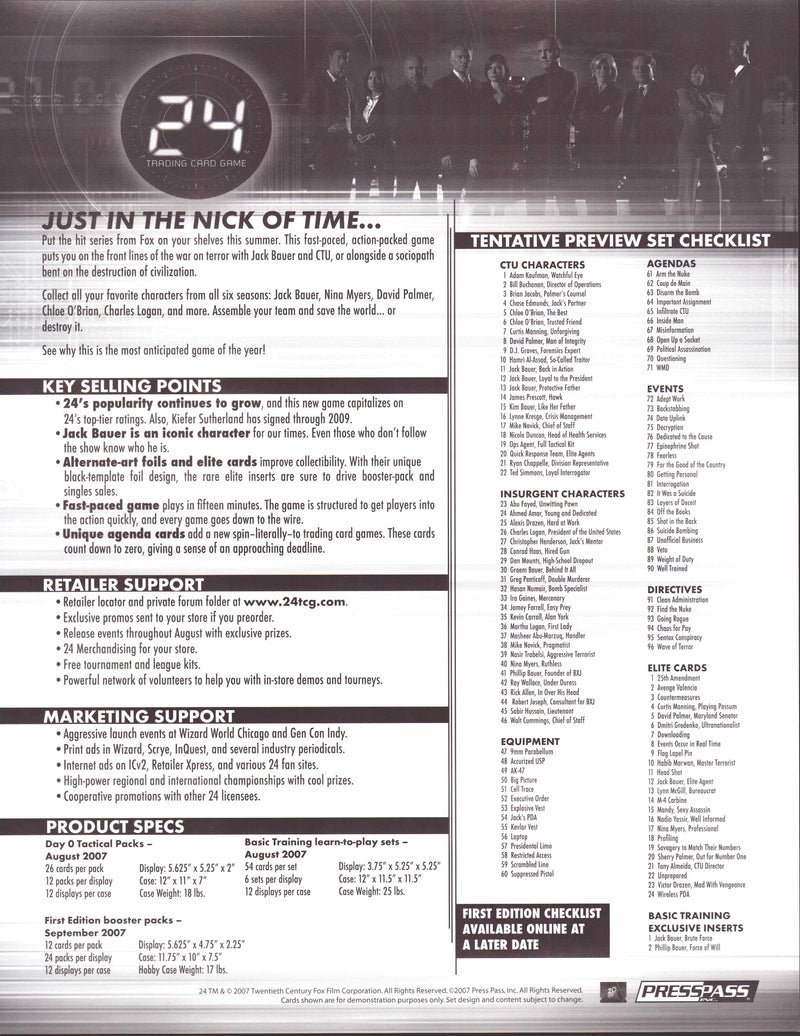 24 TCG Trading Card Game Dealer Sell Sheet Sale Ad PressPass 2007   - TvMovieCards.com