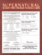 Supernatural Season Three 3 Trading Card Dealer Sell Sheet Promotional Sale 2008   - TvMovieCards.com
