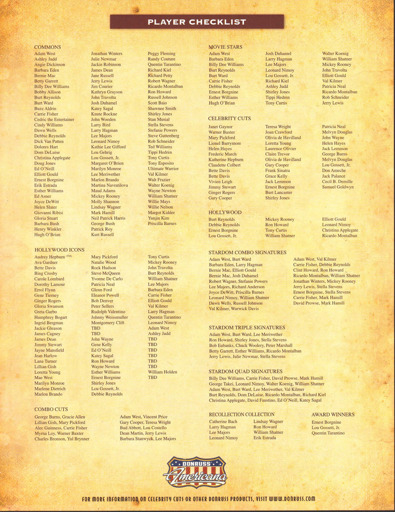 Americana Celebrity Cuts Trading Card Dealer Sell Sheet Promotional Sale 2008   - TvMovieCards.com