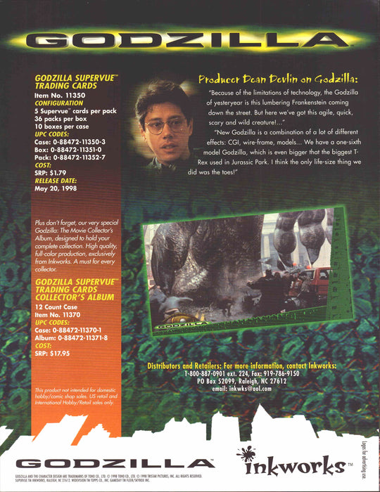 Godzilla The Movie Trading Card Dealer Sell Sheet Sale Ad Inkworks 1998   - TvMovieCards.com