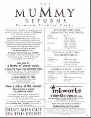 The Mummy Returns Trading Card Dealer Sell Sheet Sale Ad Inkworks 200   - TvMovieCards.com