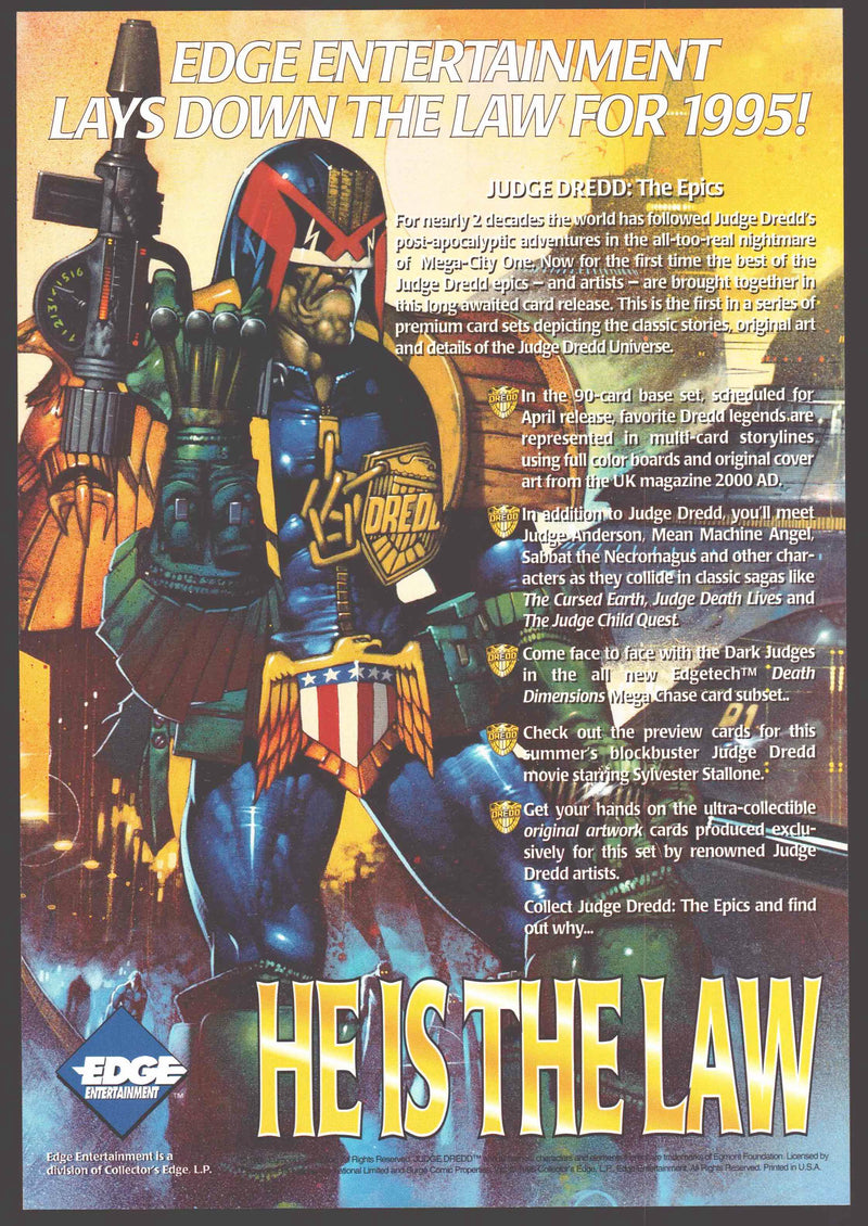 1995 Judge Dredd Uncut 4 Card Panel Promo Prototype Sheet Edge Ent   - TvMovieCards.com