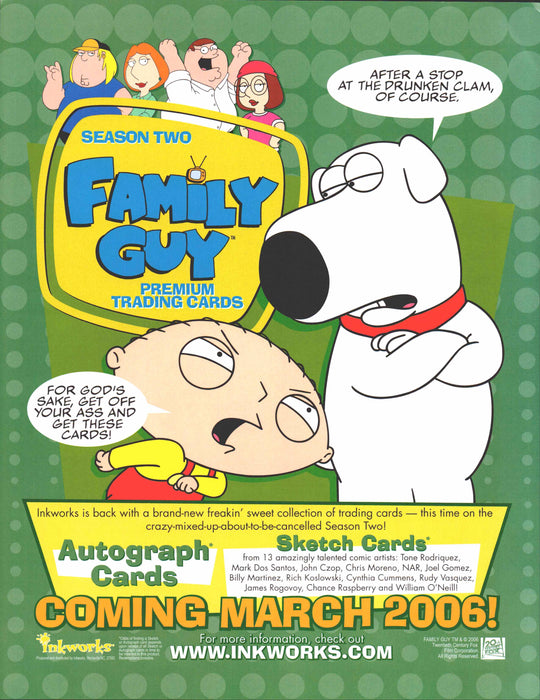 Family Guy Season 2 Trading Card Dealer Sell Sheet Promo Sale 2006   - TvMovieCards.com