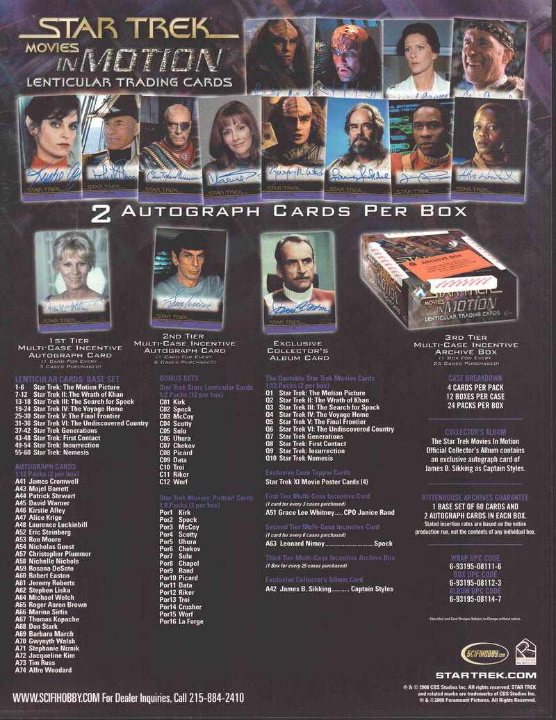 Star Trek Movies in Motion Trading Card Dealer Sell Sheet Sale Promo Ad 2008   - TvMovieCards.com