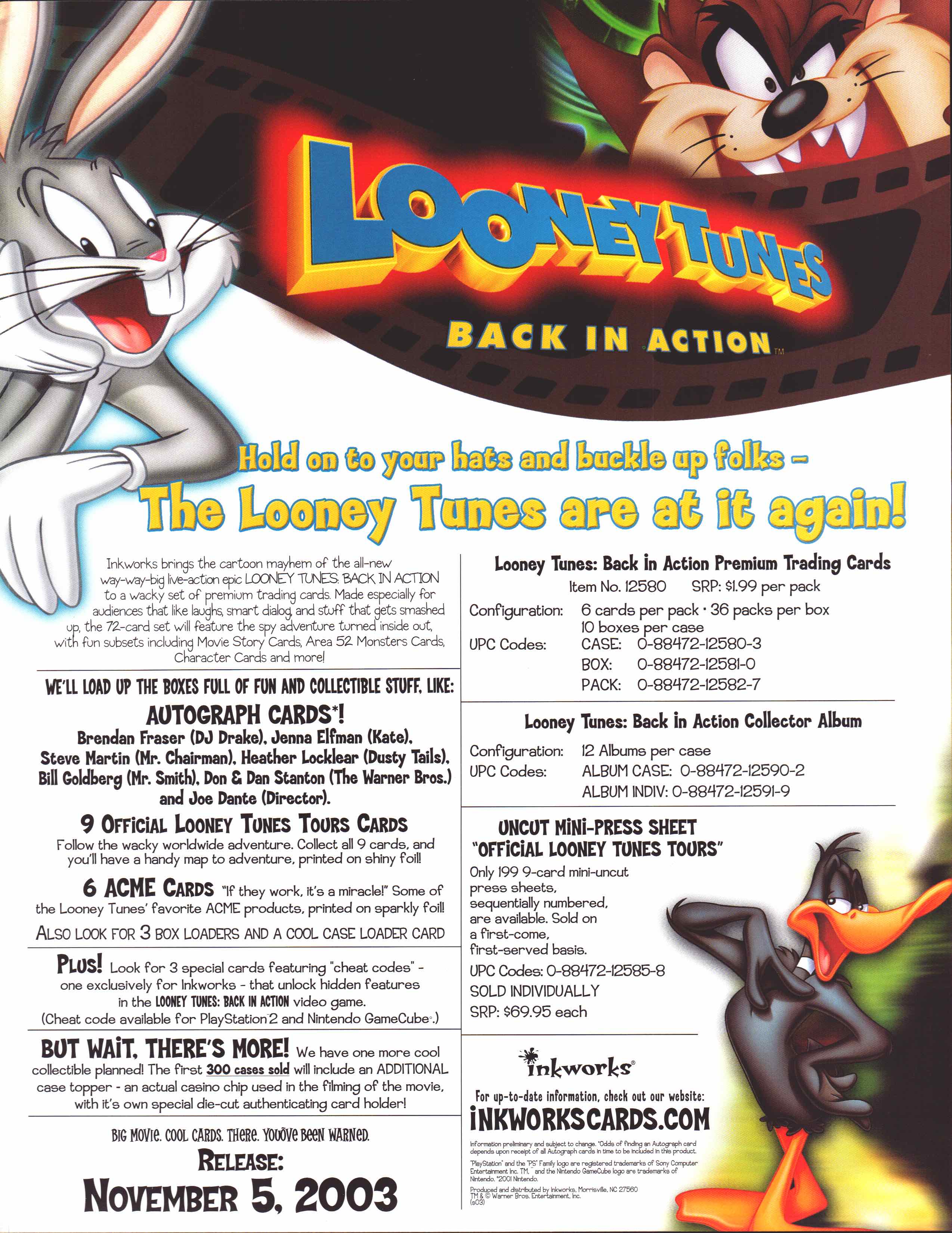 Looney Tunes Back In Action Trading Card Dealer Sell Sheet Sale Ad