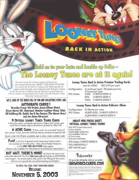 Looney Tunes Back In Action Trading Card Dealer Sell Sheet Sale Ad Inkworks 2003   - TvMovieCards.com