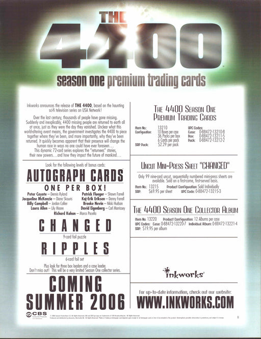 The 4400 Season One 1 Trading Card Dealer Sell Sheet Promotional Sale 2006   - TvMovieCards.com