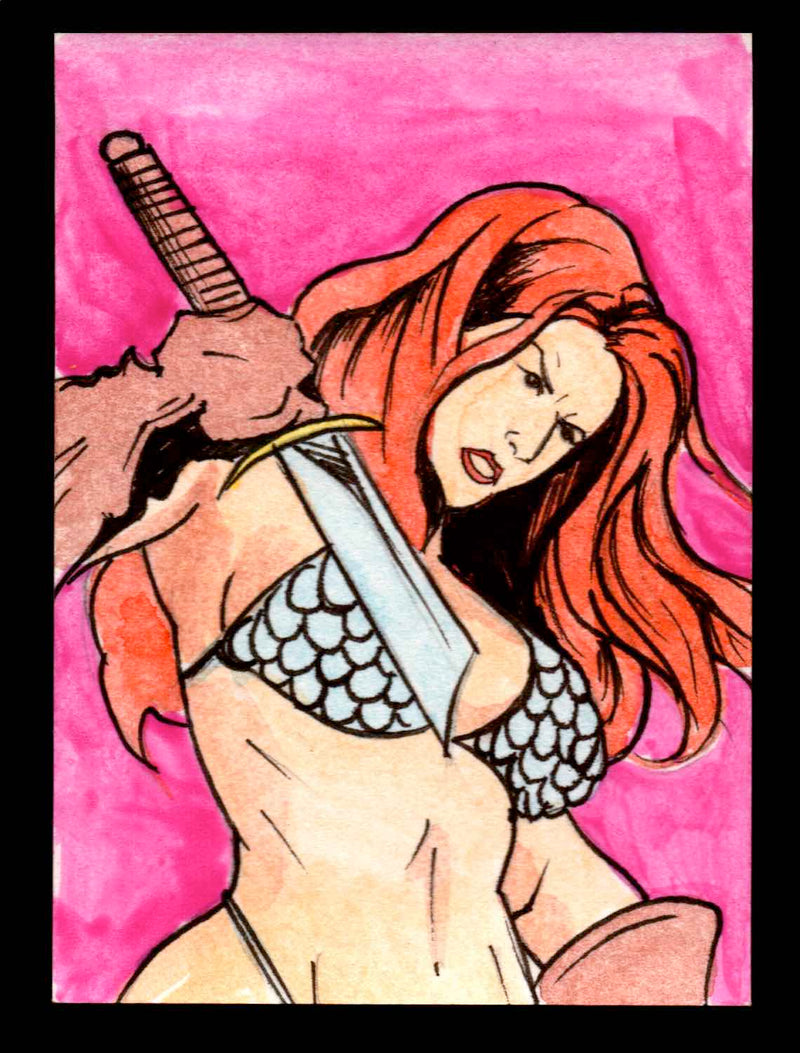 Red Sonja 2011 (Breygent) Color Artist Sketch Trading Card by Jason Hughes   - TvMovieCards.com