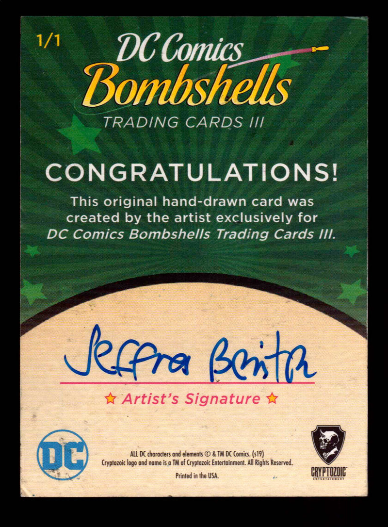 2019 DC Comics Bombshells III Artist Jeffrey Benitez Sketch Card Cryptozoic   - TvMovieCards.com