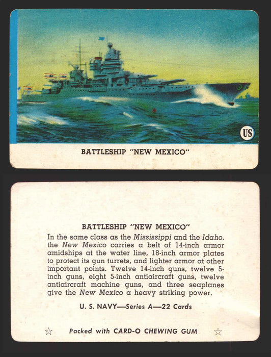 1944 U.S. Navy Series A You Pick Single Trading Cards #1-22 Leaf / Card-O Battleship "New Mexico"  - TvMovieCards.com