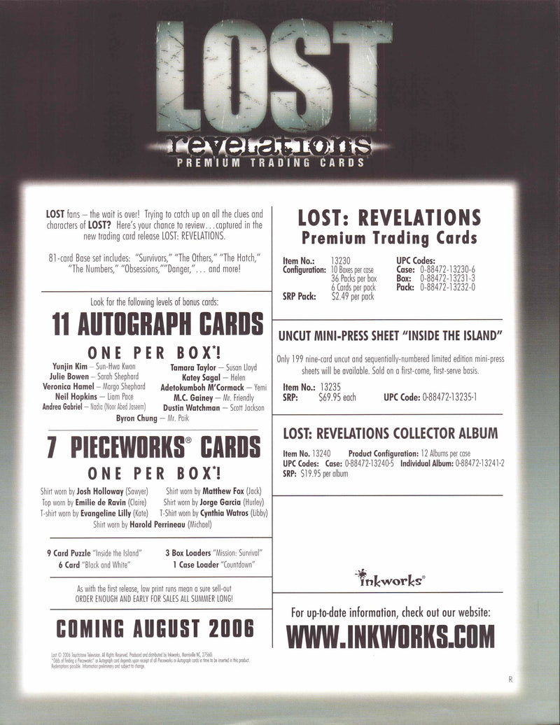 Lost Revelations Trading Card Dealer Sell Sheet Sale Ad Inkworks 2006   - TvMovieCards.com