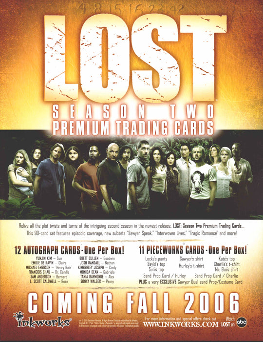 Lost Season Two 2 Trading Card Dealer Sell Sheet Sale Ad Inkworks 2006   - TvMovieCards.com