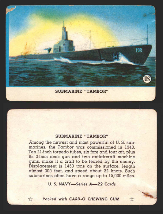 1944 U.S. Navy Series A You Pick Single Trading Cards #1-22 Leaf / Card-O Submarine "Tambor"  - TvMovieCards.com
