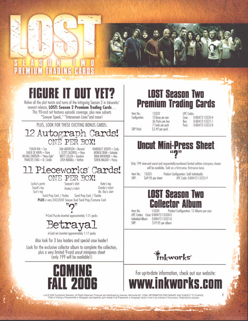 Lost Season Two 2 Trading Card Dealer Sell Sheet Sale Ad Inkworks 2006   - TvMovieCards.com