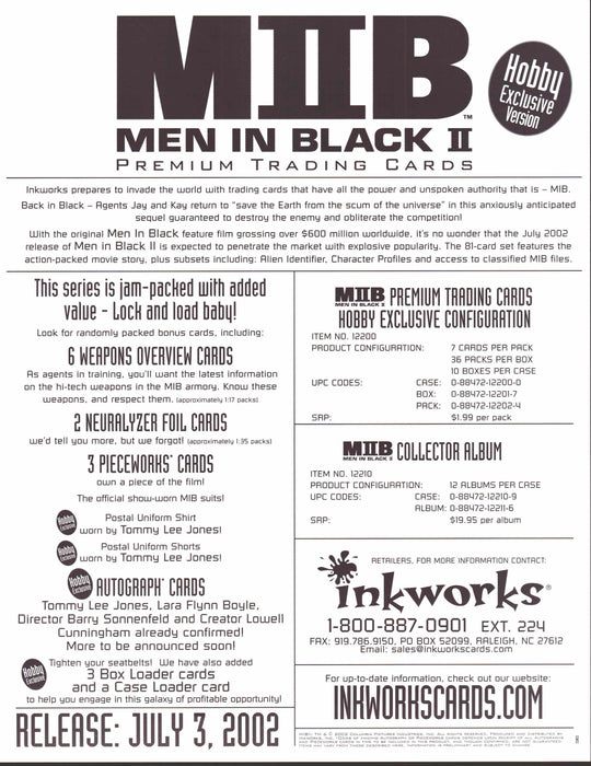 Men In Black II Trading Card Dealer Sell Sheet Sale Promo Ad Inkworks 2002   - TvMovieCards.com