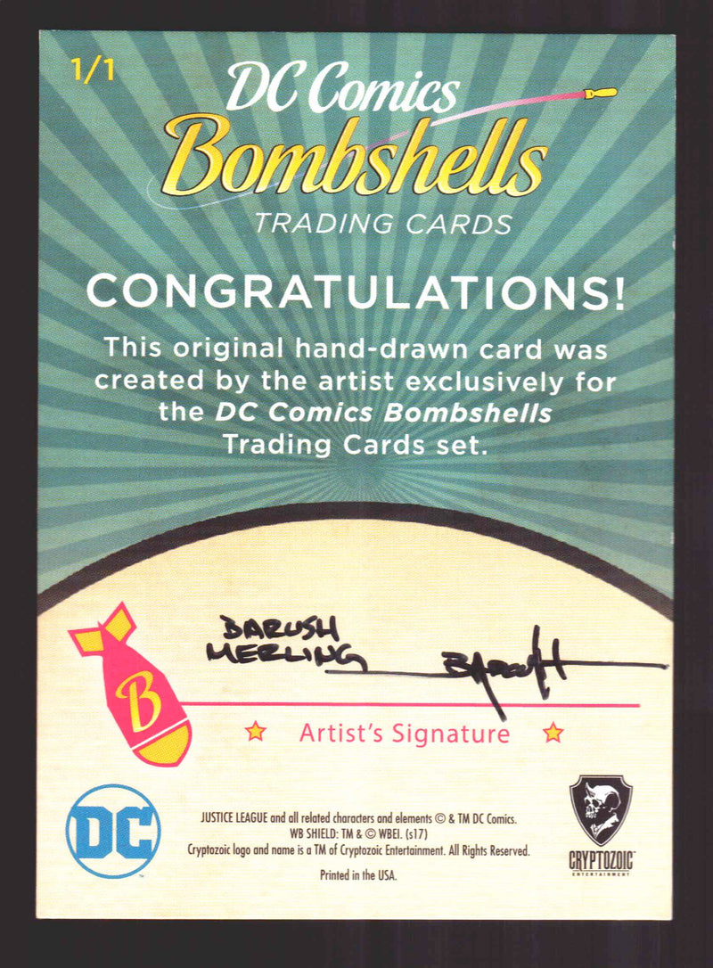 2017 DC Comics Bombshells Cryptozoic Artist Sketch Card by Barush Merling   - TvMovieCards.com