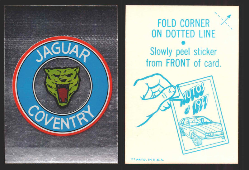 1976 Autos of 1977 Vintage Sticker Trading Cards You Pick Singles #1-20 Topps Jaguar Coventry  - TvMovieCards.com