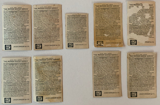 Mother Goose 9 Card Lot Trading cards J17 JOHN DWIGHT Soda Church Arm & Hammer   - TvMovieCards.com