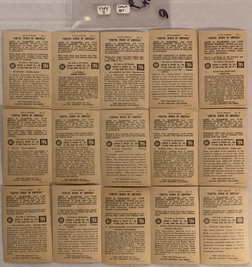Useful Birds of America 6th 15 Card Set Type 3 Church & Dwight J-9 Arm & Hammer   - TvMovieCards.com