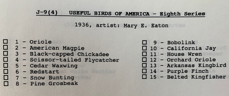 Useful Birds of America 8th 15 Card Set Type 3 Church & Dwight J-9 (4)   - TvMovieCards.com