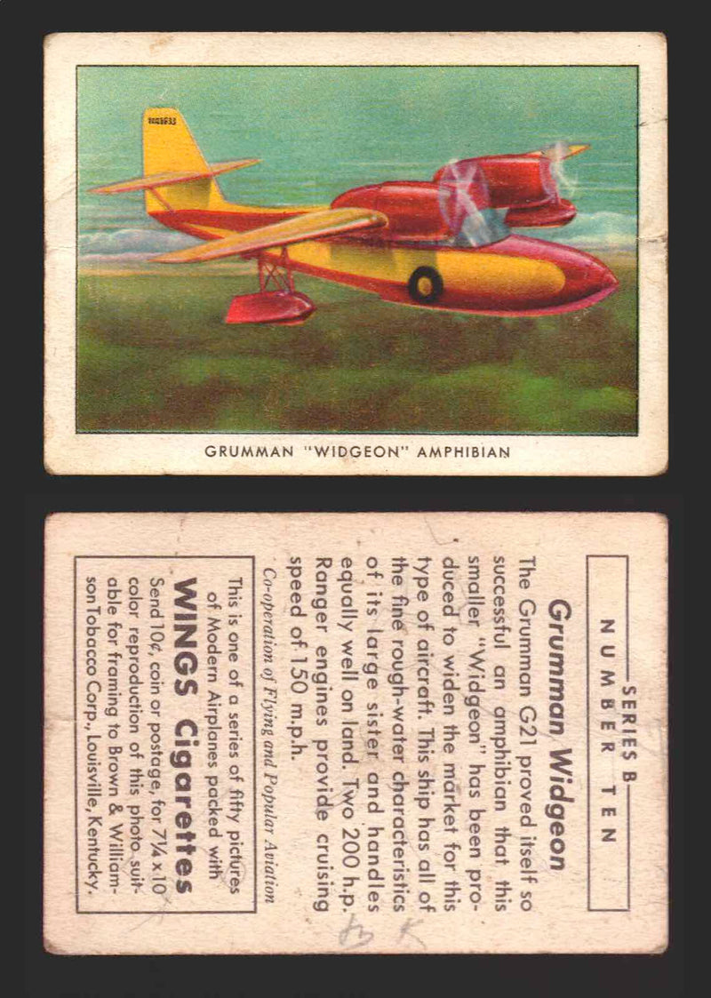 1940 Wings Cigarettes Modern Airplanes Series A B C You Pick Single Trading Card B #10 Grumman "Widgeon" Amphibian - TvMovieCards.com