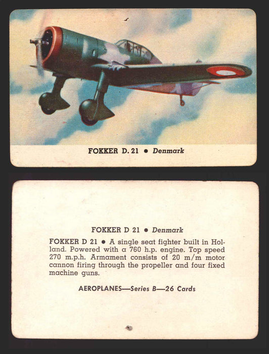 1944 Aeroplanes Series B C D You Pick Single Trading Cards #1-80 Card-O B	12	   Fokker D21  - TvMovieCards.com