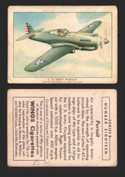 1940 Wings Cigarettes Modern Airplanes Series A B C You Pick Single Trading Card B #18 US Army Pursuit - TvMovieCards.com
