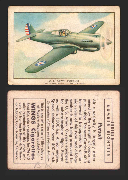 1940 Wings Cigarettes Modern Airplanes Series A B C You Pick Single Trading Cards B #18 US Army Pursuit  - TvMovieCards.com