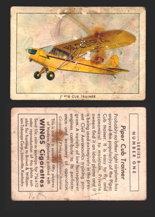 1940 Wings Cigarettes Modern Airplanes Series A B C You Pick Single Trading Cards B #1 Piper Club Trainer  - TvMovieCards.com