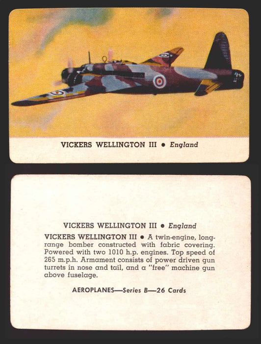 1944 Aeroplanes Series B C D You Pick Single Trading Cards #1-80 Card-O B	24	   Vickers Wellington III            England  - TvMovieCards.com