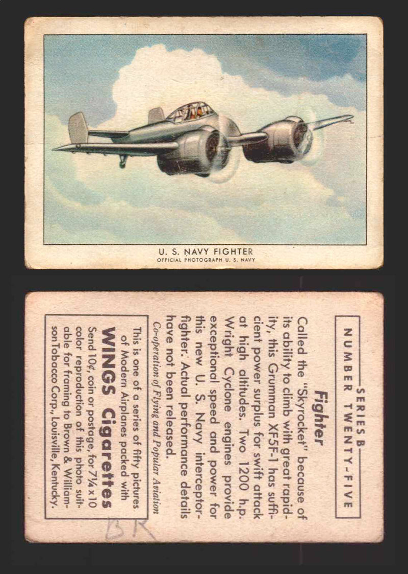 1940 Wings Cigarettes Modern Airplanes Series A B C You Pick Single Trading Card B #25 US Navy Fighter - TvMovieCards.com