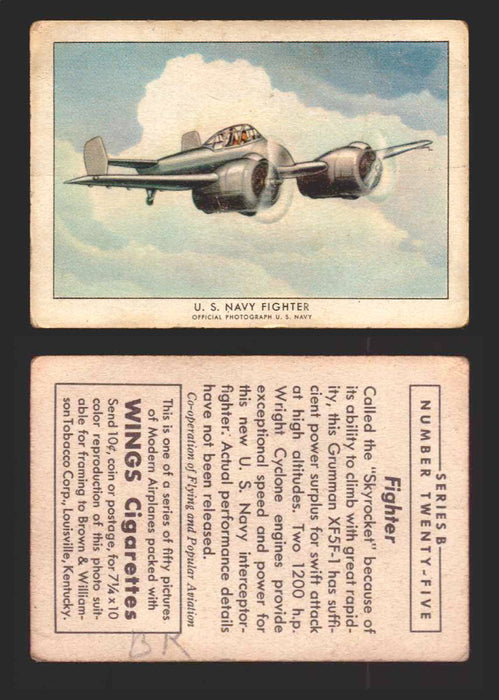 1940 Wings Cigarettes Modern Airplanes Series A B C You Pick Single Trading Cards B #25 US Navy Fighter  - TvMovieCards.com